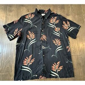 Solitude Men's XL Black Floral Silk Aloha Shirt Short Sleeve Casual‎